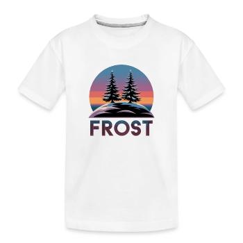  Frost Winterwald Retro Sonnenuntergang mit Tannen - Kinder Premium Bio T-Shirt - Weiß - Vorne