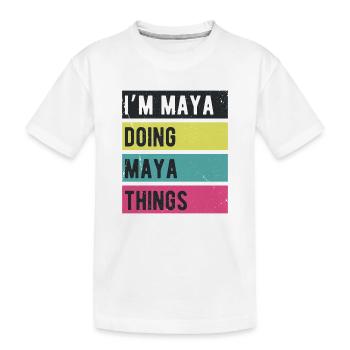 Je suis Maya qui fait des couleurs rétro de Maya Things - T-shirt bio Premium Enfant - blanc - Devant