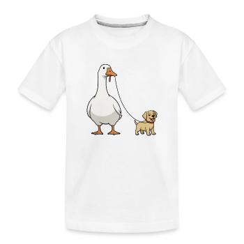 Goose Dog Duo on Leash Ribbon - Kids' Premium Organic T-Shirt - white - Front