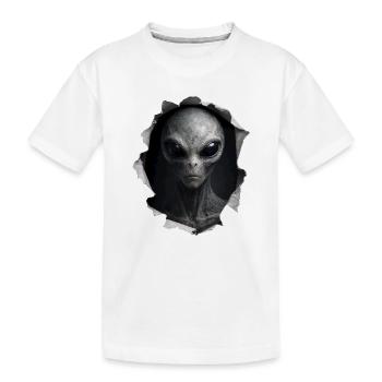 Alien Looking Out Of Shirt - Kids' Premium Organic T-Shirt - white - Front