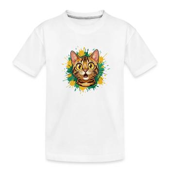 Katzenkopf Farbexplosion Illustration - Kinder Premium Bio T-Shirt - Weiß - Vorne