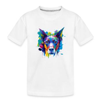 Doberman Pinscher Pop Art Buntes Hundegesicht - Kinder Premium Bio T-Shirt - Weiß - Vorne