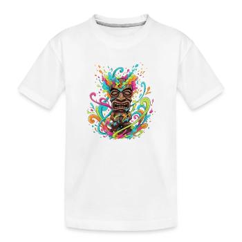 Tiki Maske im Farbschwall - Kinder Premium Bio T-Shirt - Weiß - Vorne