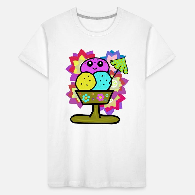Retro Eis Eiskrem Eisbecher Vintage Blumen  Kinder Premium Bio T-Shirt