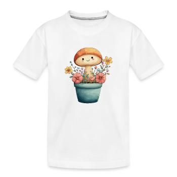 Un champignon joyeux dans un pot de fleurs - T-shirt bio Premium Enfant - blanc - Devant