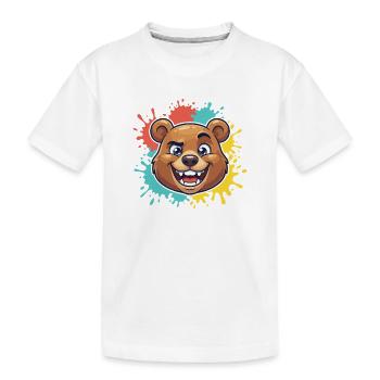 Fröhlicher Bärenkopf mit Farbspritzern - Kinder Premium Bio T-Shirt - Weiß - Vorne