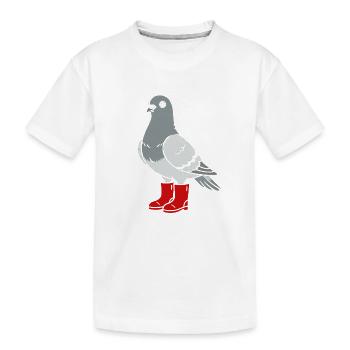 Dove in red boots - Kids' Premium Organic T-Shirt - white - Front