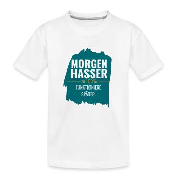 Morgenhasser mit Anlaufschwierigkeiten - Kinder Premium Bio T-Shirt - Weiß - Vorne
