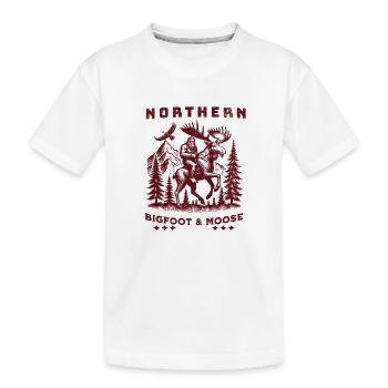 Bigfoot du Nord et orignal dans les pins - T-shirt bio Premium Enfant - blanc - Devant