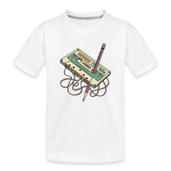 Rewind 80s Retro Music Cassette with Pencil - Kids' Premium Organic T-Shirt - white - Front