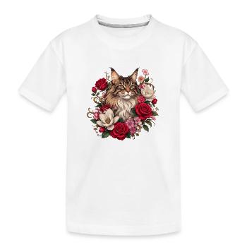 Chat fleuri dans le jardin de roses - T-shirt bio Premium Enfant - blanc - Devant