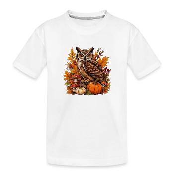 Hibou d’automne avec citrouille - T-shirt bio Premium Enfant - blanc - Devant