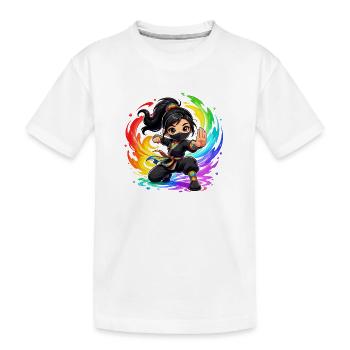 Ninja arc-en-ciel dans Paint Swirl - T-shirt bio Premium Enfant - blanc - Devant