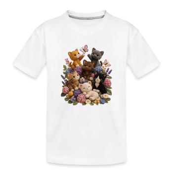 Häkelkatzen im Blumengarten - Kinder Premium Bio T-Shirt - Weiß - Vorne