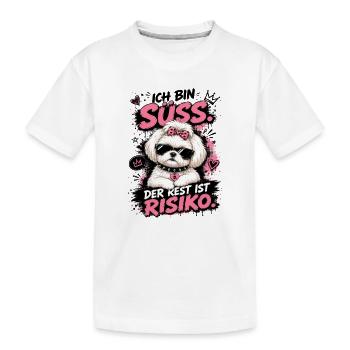 Ich bin süß – Der Rest ist Risiko Hund Malteser  - Kinder Premium Bio T-Shirt - Weiß - Vorne