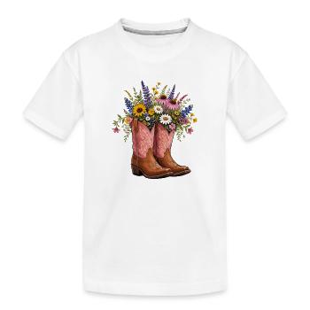 Blumenstrauß in Cowboy Boots - Kinder Premium Bio T-Shirt - Weiß - Vorne