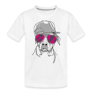 Cooler Hund mit Sonnenbrille (Rot) und Cap - Kinder Premium Bio T-Shirt - Weiß - Vorne