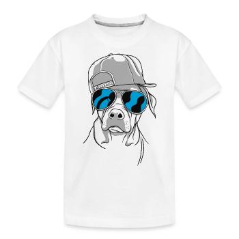 Cooler Hund mit Sonnenbrille (Blau) und Cap - Kinder Premium Bio T-Shirt - Weiß - Vorne