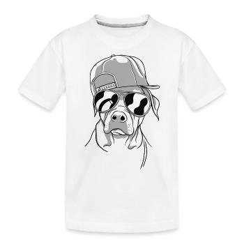 Cooler Hund mit Sonnenbrille (Schwarz) und Cap - Kinder Premium Bio T-Shirt - Weiß - Vorne