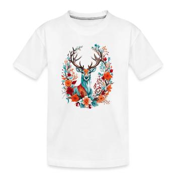 Hirsch mit Blumen - Kinder Premium Bio T-Shirt - Weiß - Vorne