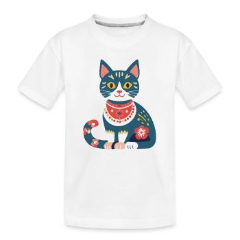süße Folklore-Katze - Kinder Premium Bio T-Shirt - Weiß - Vorne