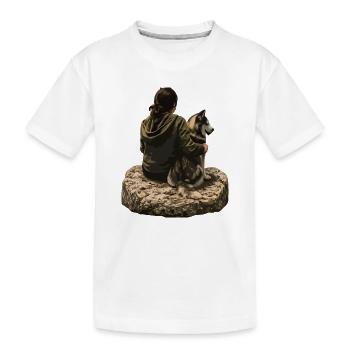Resting Together on Rock with Husky - Kids' Premium Organic T-Shirt - white - Front