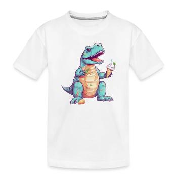 Tollpatschiger T-Rex mit Eis - Kinder Premium Bio T-Shirt - Weiß - Vorne
