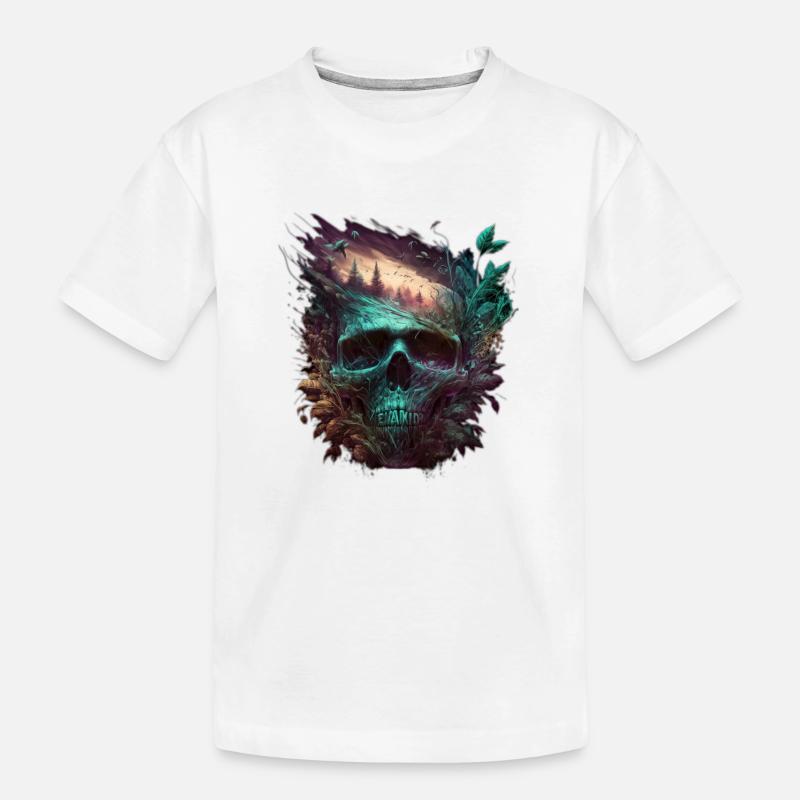 Neon Schädel Waldkunst - Kinder Premium Bio T-Shirt - Weiß