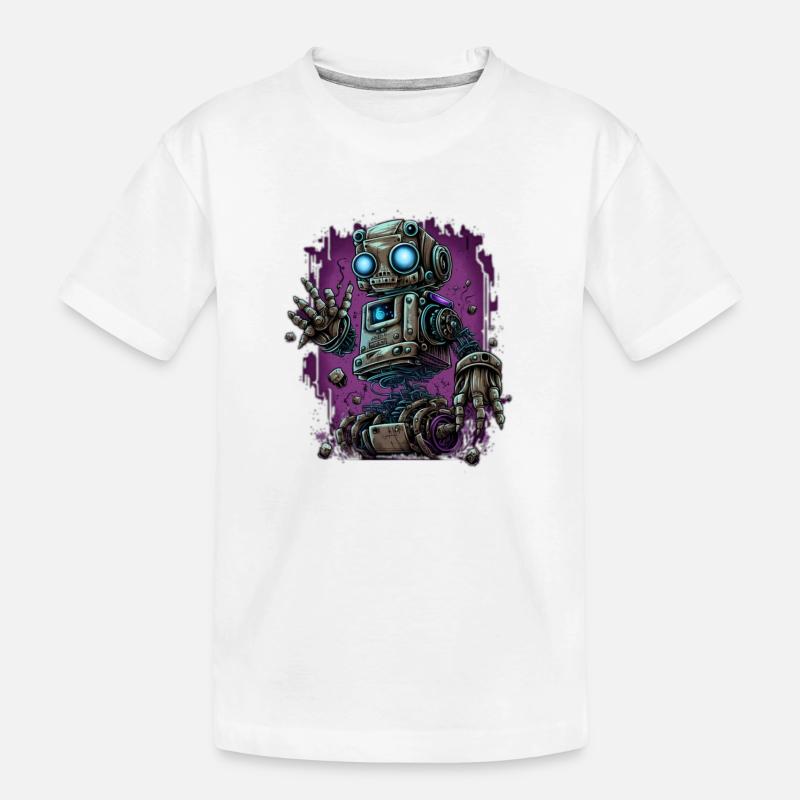 Neon-Dampfroboter im Schrottplatz-Schein - Kinder Premium Bio T-Shirt - Weiß