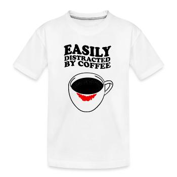Facilement distrait par le café Rouge à lèvres au café - T-shirt bio Premium Enfant - blanc - Devant