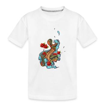 Colorful angry snake with flowers - Kids' Premium Organic T-Shirt - white - Front