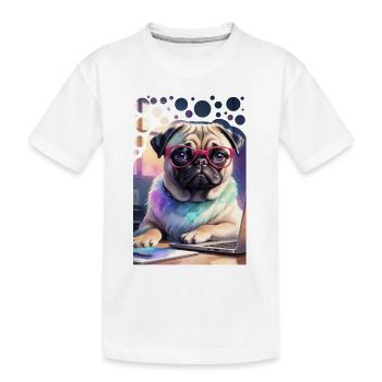 Office Dog Pug with Laptop and Pink Glasses Pop Art - Kids' Premium Organic T-Shirt - white - Front