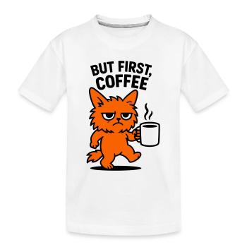 But first coffee cat - Kids' Premium Organic T-Shirt - white - Front
