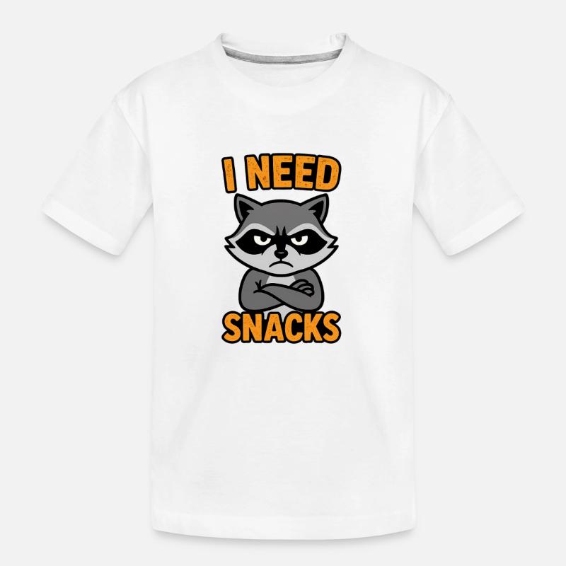 Grummelnder Waschbär I need Snacks - Kinder Premium Bio T-Shirt - Weiß