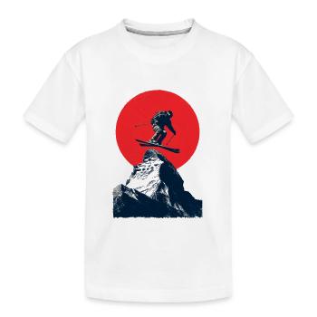 Ski jumping over rocky peaks - Kids' Premium Organic T-Shirt - white - Front