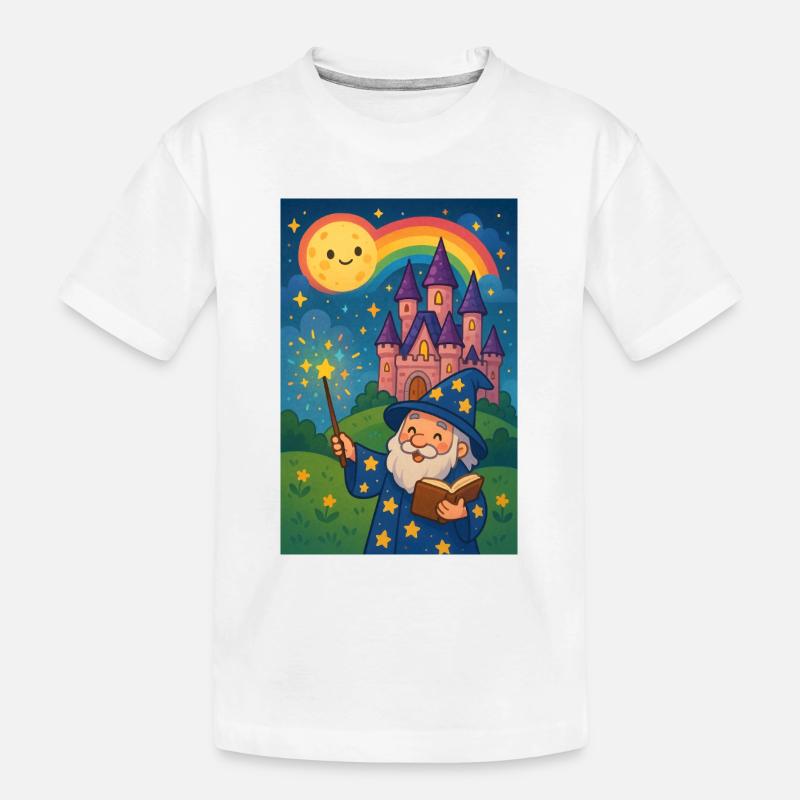 Arkaner Zauberer und Sternenschloss - Kinder Premium Bio T-Shirt - Weiß