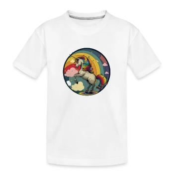 Unicorn with colored hair and rainbow - Kids' Premium Organic T-Shirt - white - Front