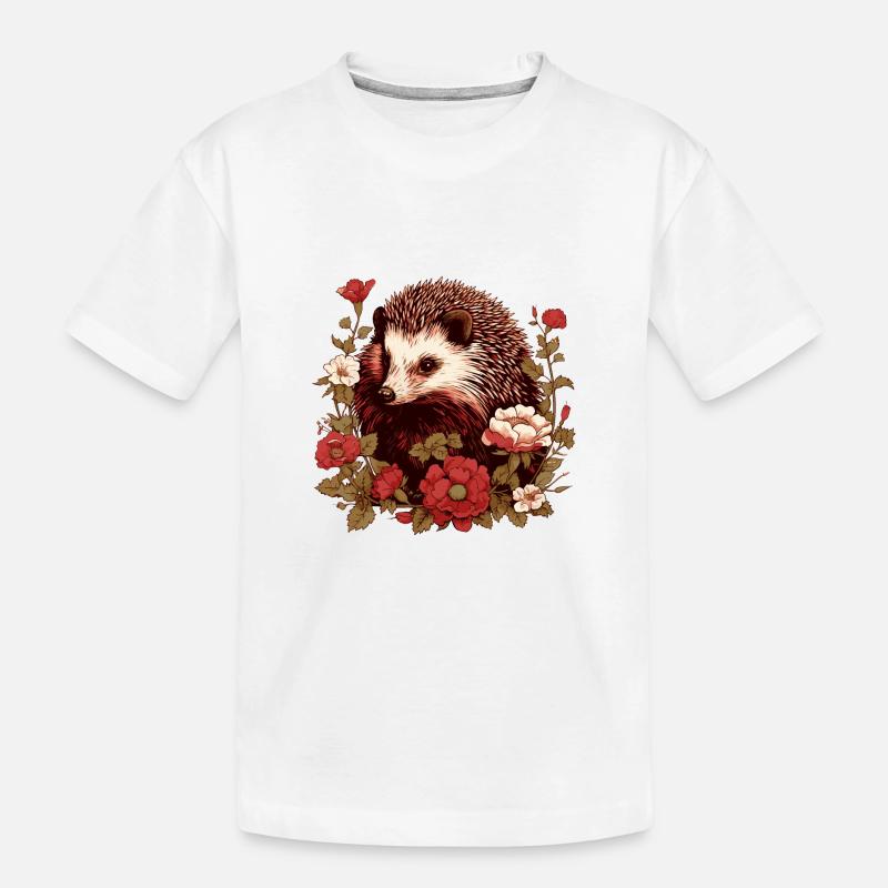 Igel im Blumenmeer - Kinder Premium Bio T-Shirt - Weiß