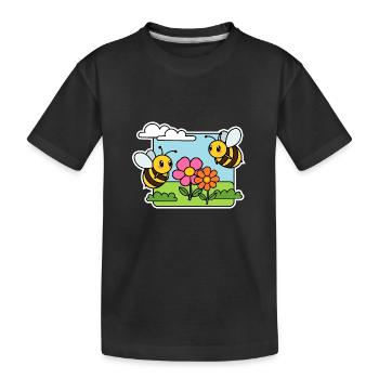 The bees are happily buzzing around the flowers! - Kids' Premium Organic T-Shirt - black - Front