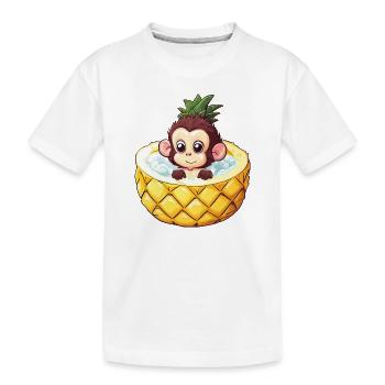 affe badet in Ananas - Lustiges Sommerdesign - Kinder Premium Bio T-Shirt - Weiß - Vorne