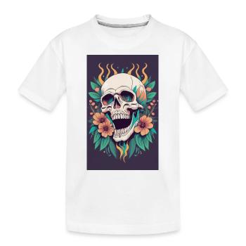 Tête de mort et fleurs - T-shirt bio Premium Enfant - blanc - Devant