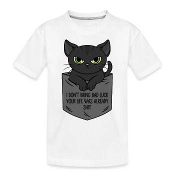 Poche poitrine chat noir Je n’apporte pas de malchance - T-shirt bio Premium Enfant - blanc - Devant