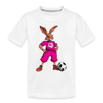 Hasen Fussball Pink - Kinder Premium Bio T-Shirt - Weiß - Vorne