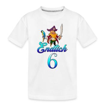 Piraten und Papagei Motiv, für den 6. Geburtstag - Kinder Premium Bio T-Shirt - Weiß - Vorne