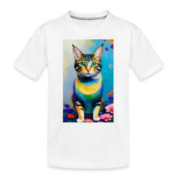 Domestic short haired cat with flowers - Kids' Premium Organic T-Shirt - white - Front