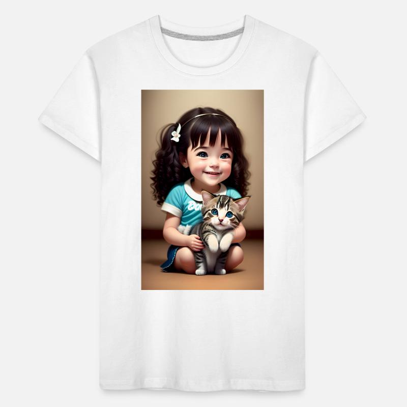 fröhliches Mädchen mit Kätzchen Kinder Premium Bio T-Shirt