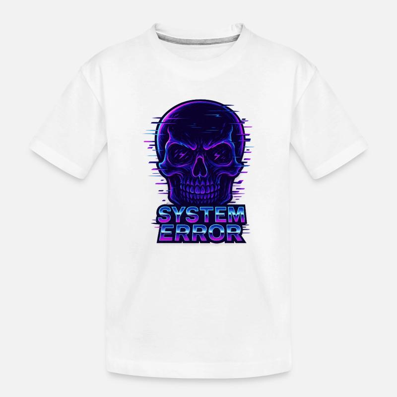 Neon Glitch Skull with System Error Text - Kids' Premium Organic T-Shirt - white