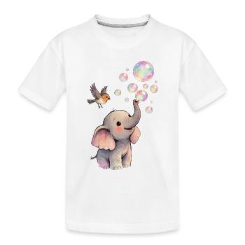 Baby Elefant bläst Blasen mit dem Vogel 🐘 🐦 - Kinder Premium Bio T-Shirt - Weiß - Vorne