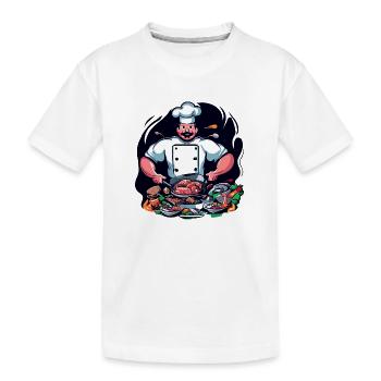 COOLES TSHIRT. EIN KOCH, DER EINE GROSSE MAHLZEIT ZUBEREITET - Kinder Premium Bio T-Shirt - Weiß - Vorne