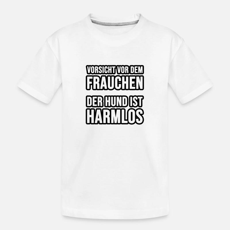 Vorsicht vor dem Frauchen oder Herrchen, der Hund - Kinder Premium Bio T-Shirt - Weiß